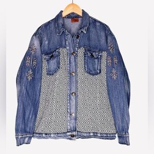 Vintage POL Clothing Shacket Blue Denim Embroidered Woven Panels